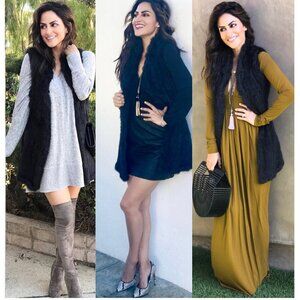 Lyla + Luxe Rabbit Fur Long Vest Size Small / Medium Black Sleeveless